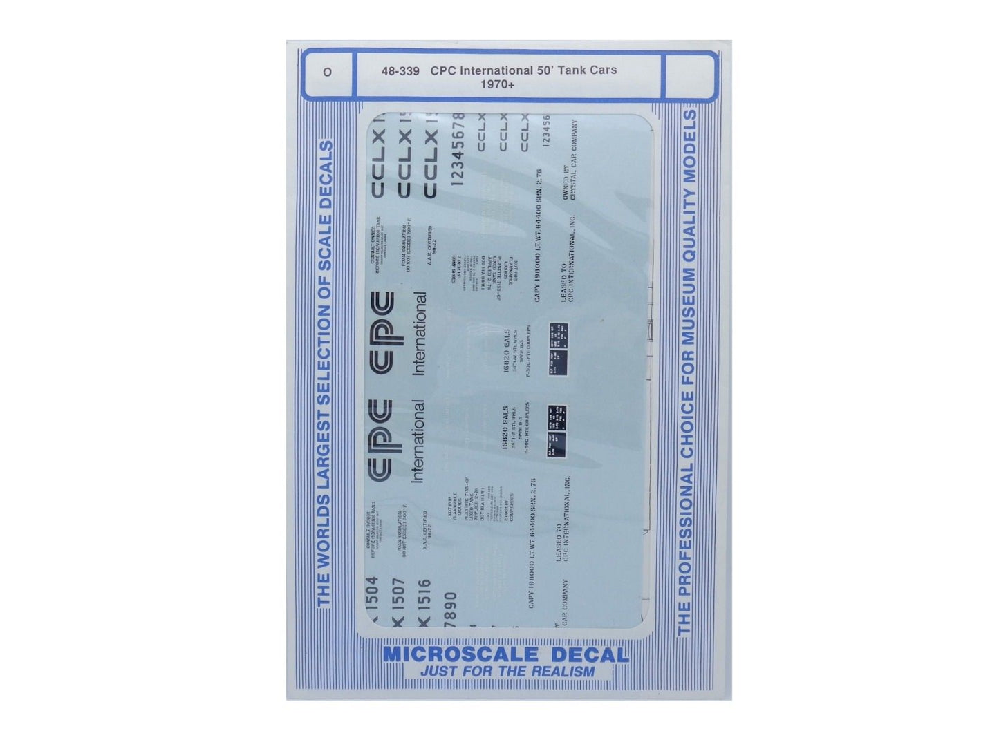 Microscale 48-339 O 1970+ CPC International 50'' Tank Cars Waterslide Decal Shee