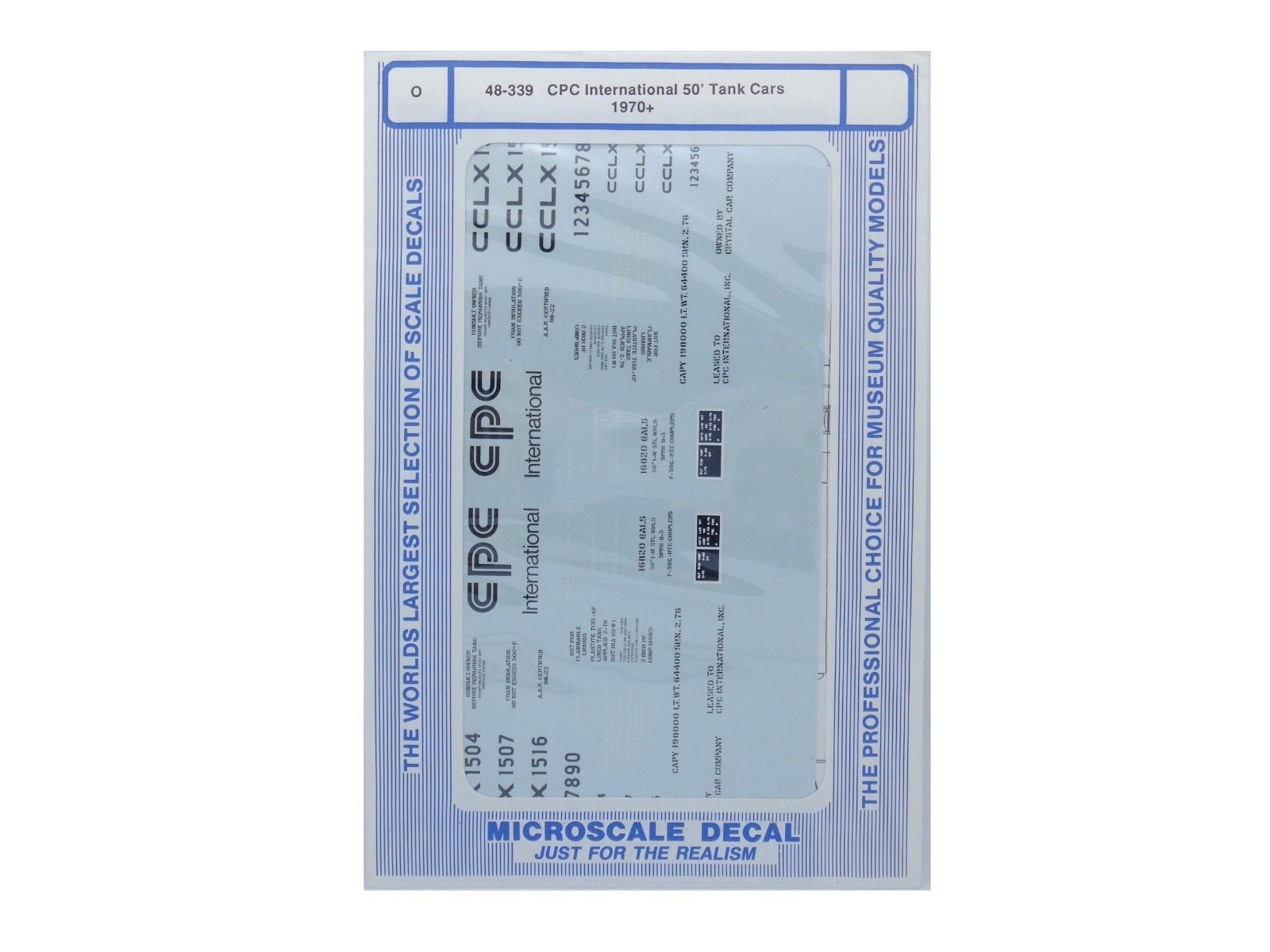 Microscale 48-339 O 1970+ CPC International 50'' Tank Cars Waterslide Decal Shee