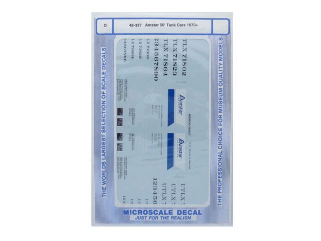 Microscale 48-337 O 1970+ Amstar 50'' Tank Cars Waterslide Decal Sheet