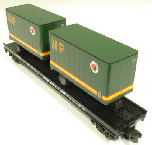 MTH 20-98105 Northern Pacific Flatcar with 2 Short NP Trailers #66152