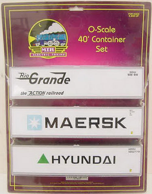 MTH 20-95038 O Rio Grande/Hyundai/Maersk 40'' Container Set (Set of 3)