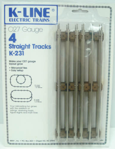 K-Line K-231 O-27 Gauge Tubular Straight Track Sections (Pack of 4)