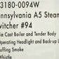 K-Line K3180-0094W O Gauge Pennsylvania RR A5 Steam Locomotive & Tender #94