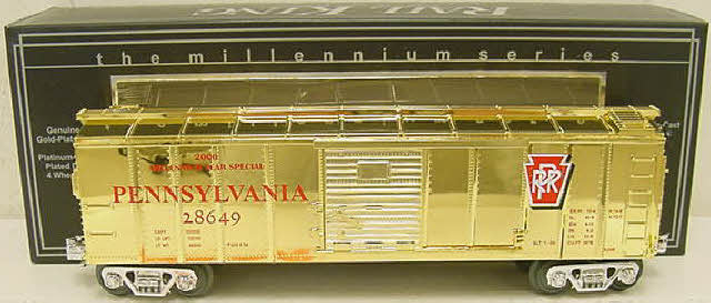 MTH 30-7446 O Gauge Gold Plated Pennsylvania Boxcar #28649 LN/Box