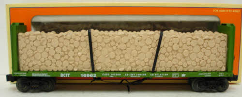 Lionel 6-16982 O Gauge British Columbia Railway Flatcar w/Cut Wood Load