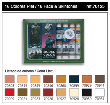 Vallejo Paint 70125 Face & Skin Tones Model Color Acrylic Paints (Set of 16)