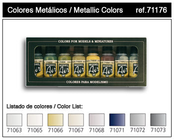 Vallejo Paint 71176 Metallic Colors Model Air Matte Acrylic Paints (Set of 8)