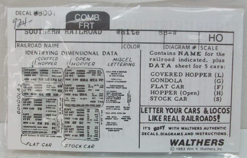 Walthers 88001-934 Southern Railroad 88-W Decal