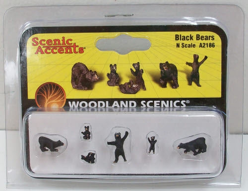 Woodland Scenics A2186 N Scenic Accents Black Bear Figures (Set of 6)